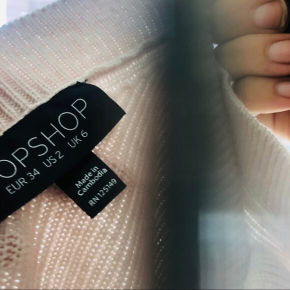 TOPSHOP Pale Pink Blush VNeck Oversized Cutout Side Slit Pullover Sweater 2 - Picture 6 of 6